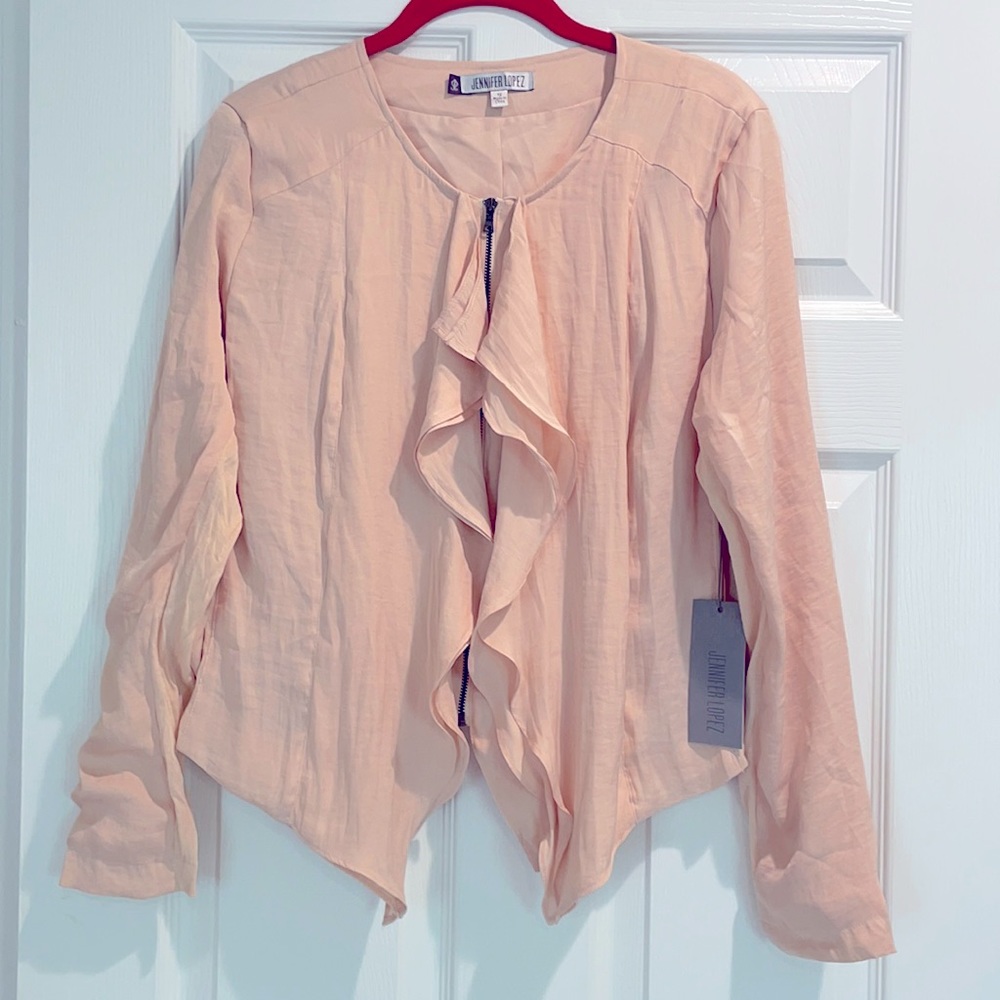 Jennifer Lopez, long sleeve zip-up blouse